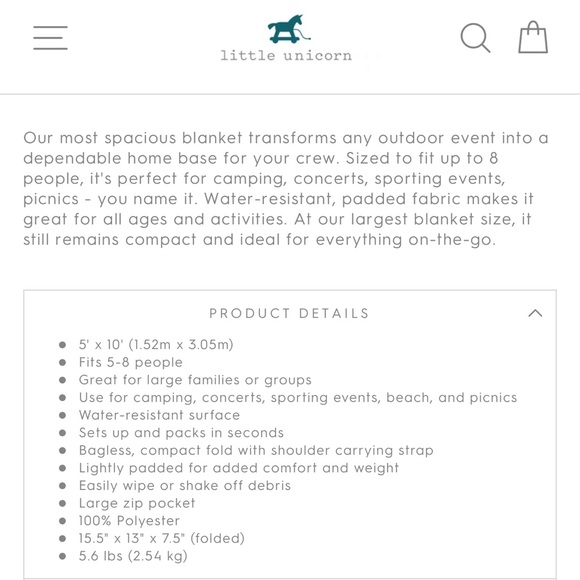 Little unicorn midnight poppy outdoor blanket 5x10ft - Picture 6 of 12